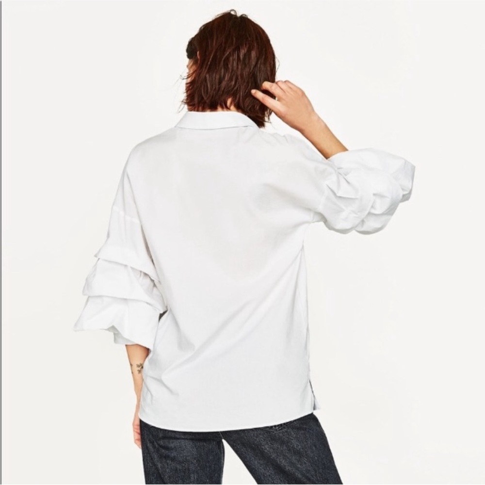 Women’s Zara White Ruffled Sleeve Statement Piece Button up Top - Picture 2 of 12